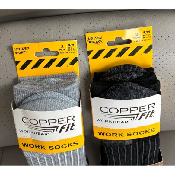 Copper Fit Workgear Unisex Crew Length Work Socks 2-Pack S/M Black & Grey - Picture 3 of 6